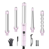 Hair Curler 5 in 1 Curling Iron Wand Set Ceramic Barrels Instant Heat Up LCD Temperature Adjustment Hair Styler