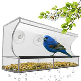 Window Bird Feeder - Refillable Sliding Tray - Weather Proof - Snow and Squirrel Resistant - Drains Rain Water