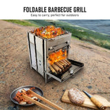 Ultralight Wood Stove Stainless Steel Foldable Mini Charcoal Grill Lightweight Barbecue Grill for Camping Garden Outdoor Picnic