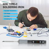 SEQURE SQ-D60A Type C Soldering Iron 60W Adjustable Temperature LED Auto-Sleep with Soldering Iron Tip Soldering Iron Stand