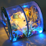 DIY Miniature Furniture Ocean Room Kit Dollhouse with Light Fish Assembled 3D Model Casa Doll House for Children Adult Gifts