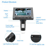 500/1000X Digital Microscope DM4 2MP 4.3 Inch Display Magnifier Electronic Microscope with LED Light