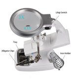 Desktop LED Magnifier Lamp Light Magnifying Glass Lens 4.5X Loupes Magnification Work Lamp Adjustable Handheld Rechargeable Red