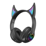 Flash Light Cute Ears Wireless Headphones Bass Noise Cancelling Adults Kids Girl Bluetooth Headsets Support TF Card With Mic