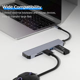 6-in-1 Type-C Hub Multifunctional Type-C Converter Aluminum Alloy Shell with USB3.0 USB2.0 HD Ports TF SD Card Slots