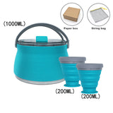 4pcs Silicone Folding Kettle Portable Field Camping Open Fire Coffee Tea Cassette Cooker Outdoor Camping Hiking Tableware Pot