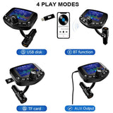JINSERTA 1.8" Large Screen Bluetooth FM Transmitter Kit Car MP3 Player 3 USB Port QC3.0 Fast Charger AUX FM Modulator Handfree