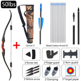 30/40/50 Lbs 60 Inch Hunting Recurve Bow Maple Beauty Hunting Bow and Arrow Quiver Accessories Package Archery Equipment