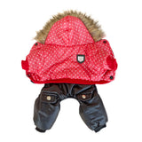 Winter Warm Pet Dog Hoodies Jumpsuit Thickening Cotton Dog Coat Pants Set Warm for Puppy Dog Cat Size (red, Dot Pattern