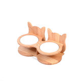 Pets Ceramic Double Bowl Dog Cat Food Water Feeder Stand Raised Ceramic Dish Bowl Wooden Dining Table Pet Supplies