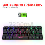 Bluetooth 5.0 2.4G Wireless Keyboard Gaming 61 Keys Rechargeable Keyboard Adjustable RGB Backlit for PC Phones Tablets Desktop