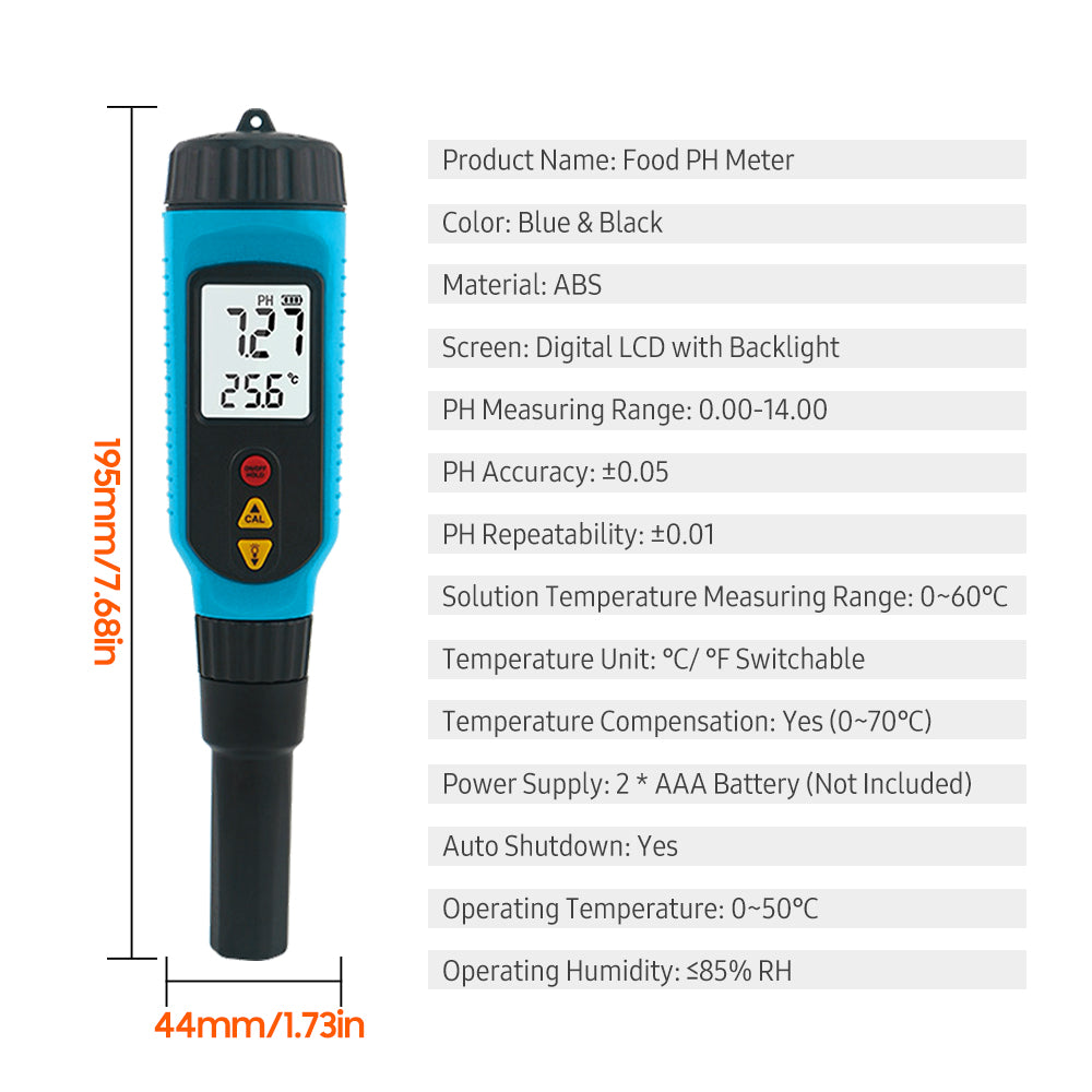 PH818M PH Meter for Food Processing 2 in 1 Food PH Tester Solution Tem