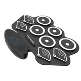 Portable 9 Pads Electronic Drum Set Roll Up Silicone Practice Drum Pad Support Recording Function/ Audio Input/ MIDI Output