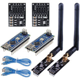 Wireless Transceiver Receiver NRF24L01+PA+LNA RF Module SMA Antenna 2.4 GHz 1100m NRF24L01 Regulator Nano V3.0 ATmega328P Board