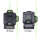 4D 12/16 Lines Laser Level Green LED Display Auto Self-Leveling 360 ° Rotatable Measure Horizontal Vertical Cross Remote Tool