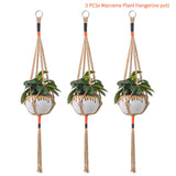 3pcs Woven Home Decor Simple Office Garden Handmade Cotton Linen Flowerpot Indoor Outdoor Macrame Plant Hanger Door Wall