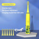 Children Electric Toothbrush Kids 5 To 12 Years Old Cleaning Care Oral Bacteria 6 Replacement Brush Heads USB Charging