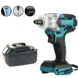1/2" 520Nm 18V Torque Brushless Cordless Electric Impact Wrench Driver + Battery Power Tool Electric Wrench Black+Blue