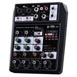 Wireless 4-channel Audio Mixer Portable Sound Mixing Console USB Interface MP3 Computer Input 48V Phantom Power Monitor for Home