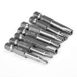 7Pcs/Set Screwdriver Bits 50mm 1/4" Shank S2 Alloy Steel Hex Head   Magnetic Screw Driver Bits T10/T15/T20/T25/T27/T30/T40