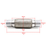 2.5" x8" x12" Stainless Steel Car Exhaust Flex Pipe Bellows Double Braid Connector Ripple Sliver With Bracket