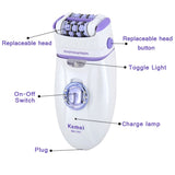 Kemei 3in1 electric epilator for women shaver leg body hair removal facial lady bikini trimmer epilator for face rechargeable