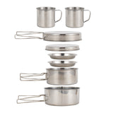 8PCS Camping Cookware Mess Kit Stainless Steel Cooking Pot and Pan Set with Plates Cups for Outdoor Camping Hiking Cooking Set