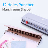 Handheld DIY Mushroom 12 Holes Punch Puncher Paper Cutter Ruler 6 Sheets Punch Capacity A4/A5/A7/B5 for Office School Supplies