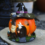 Hot Halloween Theme Ornament Luminous Resin Witch Pumpkin House for Home Living Room Garden Decoration