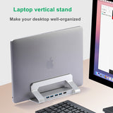 Vertical Laptop Stand Holder with USB3.0 Hub Adjustable Desktop Notebook Dock Space-Saving Stand for MacBook, Laptop Accessories
