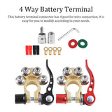 Car Battery Terminal Block Quick Release Disconnect Tool 2Pcs 4 Way Battery Clamp Terminals Pratical Tool with Cleaning Brush