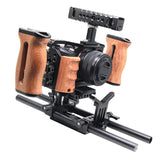 Camera Cage with Wooden Aluminum Alloy DSLR Camera Protective Cage Kit for Sony A7C
