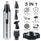 Electric Nose/Ear/Body/Eyebrow Hair Trimmer for Men Shaver Razor Hair Grooming Kit 5 in 1 USB Rechargeable
