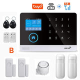 Wireless WIFI GSM Home Security Alarm System For Tuya Smart Life APP With Motion Sensor Detector Compatible With Alexa &amp;