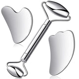 3 IN 1 Stainless Steel Facial Roller Gua Sha Scraping Massage Tool Set For Face Eye Neck Body Anti-Ageing Skin SPA Care Tools