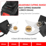 21V Brushless Cordless Electric Pruning Shear Rechargeable 2.0A Lithium Battery Powered Tree Branch Pruner 30mm Cutting Diameter