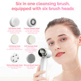 6 In 1 Hot Cool Face Cleansing Brush Electric Facial Brush Deep Cleaning Pore Cleaner LCD Vibration Lifting Skin Firming Massage