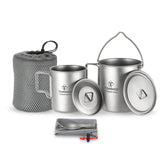 TOMSHOO Titanium Tableware Set 750ml Pot 450ml Water Cup Mug with Lid Folding Spork for Outdoor Camping Hiking Backpacking