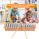 13-Note Glockenspiel Portable Aluminum Piano Xylophone with Wooden Sticks Percussion Instrument Musical Instrument