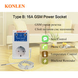 16A GSM SMS Smart Power Socket Outlet Temperature Sensor Controller Plug Intelligent Relay Switch Home Automation Remote Control