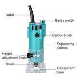 450W Hand Woodworking Electric Trimming Machine Electromechanical Wood Milling Engraving Slotting Brush Motor Wood Router Tool