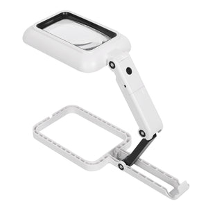 Magnifier Lighted Magnifying Glass Lens Square Magnifier Foldable Tabletop Freestanding Magnifier with Warm and Cool LED Lights