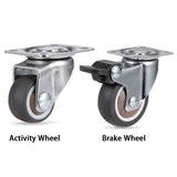 4Pack 2inch Furniture Crib Casters Cabinet Clamp with Brake Wheels Soft Rubber Swivel Caster Furniture Hardware Fittings