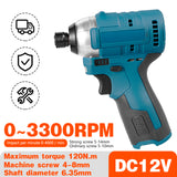 12V Cordless Electric Screwdriver Wireless Electric Impact Drill 120Nm Adjust Torque DIY Power Tool with 2000mAh Makita Battery
