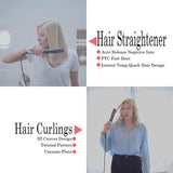 2 In 1 Hair Curler and Straightener Spiral Wave Curler Flat Curling Iron Crimp Straightening Tools 360° Rotation LCD Display