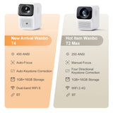Wanbo T4 Projector Android 9.0 Full HD 4K Projector 1920*1080P 450 Ansi Lumens Auto Focus Keystone Correction Home Outdoor Movie