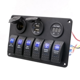 Rocker Switch Panel with USB Port Cigarette Lighter Blue Light Indicator 12V Power Socket for Boat Rv Vehicles Truck Car