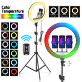 14 Inch35cm RGB LED Ring Light Selfie Photographic Lighting Colorful Ring Lamp Dimmable with Control Stand for Youtube Vlog Live