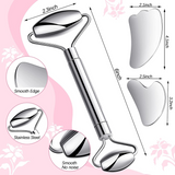 3 IN 1 Stainless Steel Facial Roller Gua Sha Scraping Massage Tool Set For Face Eye Neck Body Anti-Ageing Skin SPA Care Tools