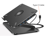 Multifunction Laptop Stand with Cooling Fan + 4Pcs USB Port, Height Adjustable Lapdesk Desktop Orangizer Tablets Holder